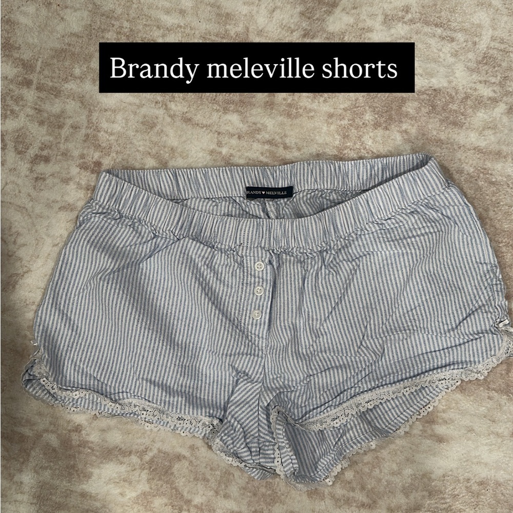 Brandy Melville Blue & White Striped Lace-Trim Lounge Shorts